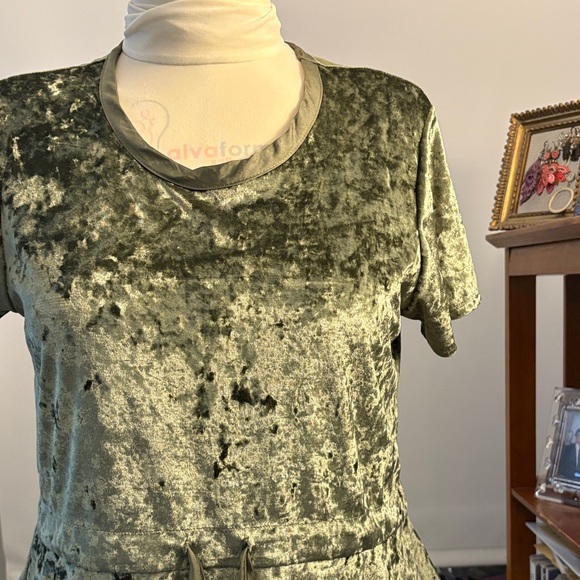 Luxurious Olive Velvet Short Sleeve Top - Picture 5 of 10